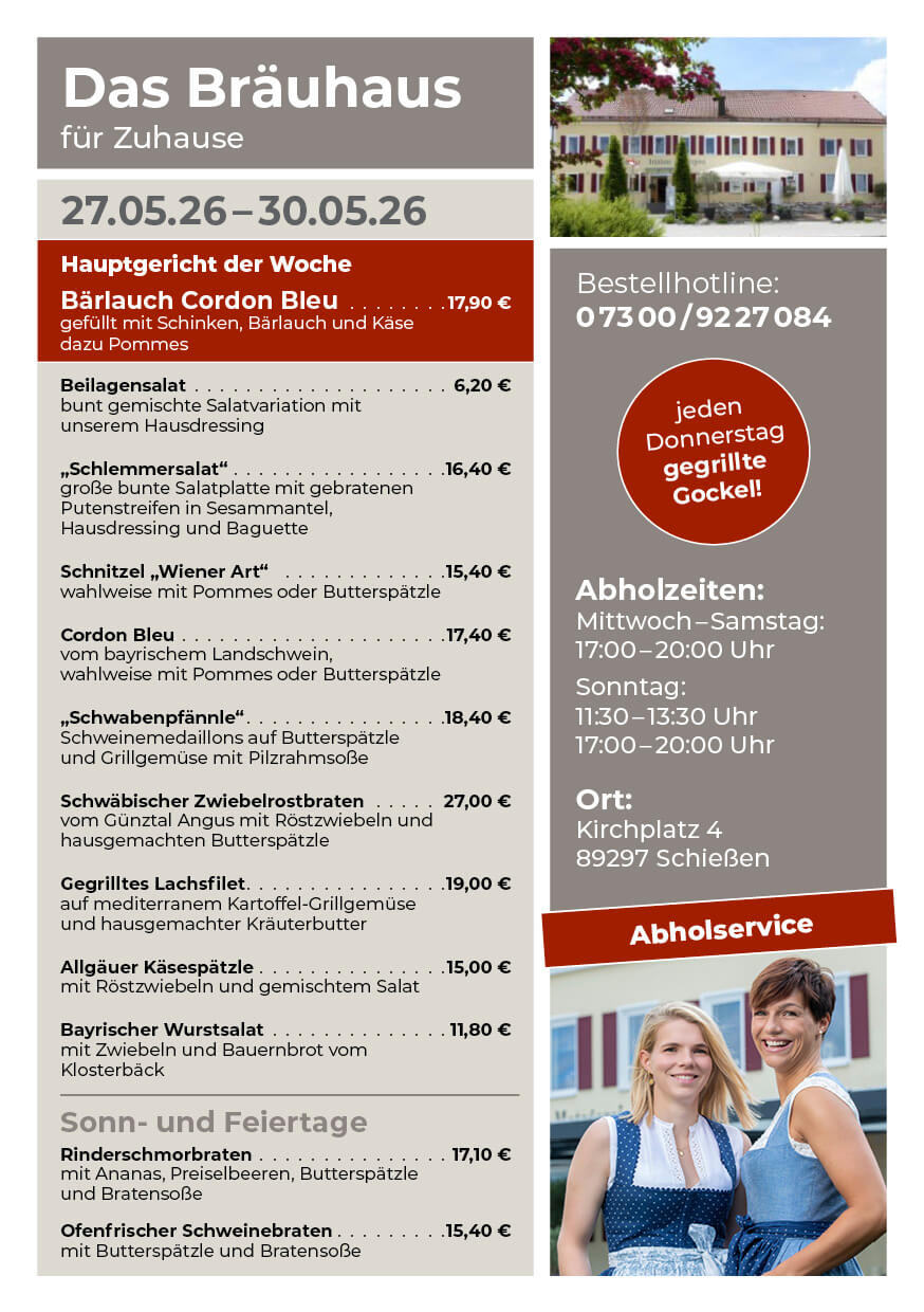 Carinas Genussgarten Wochenspeisekarte