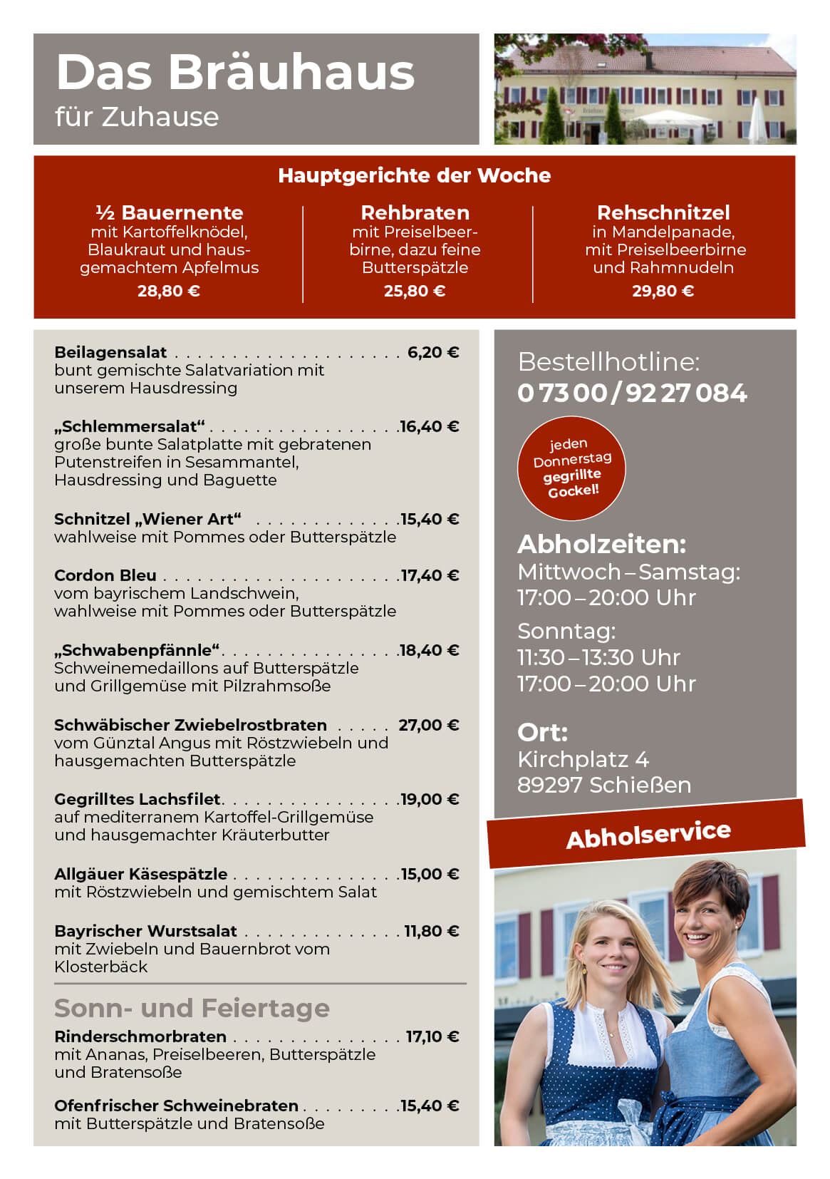 Carinas Genussgarten Wochenspeisekarte